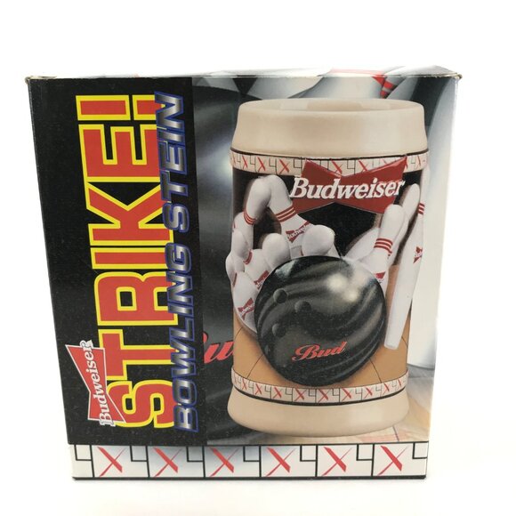Budweiser Bowling Beer Stein Anheuser Busch 1996 Strike! Mug Cup - Picture 8 of 11